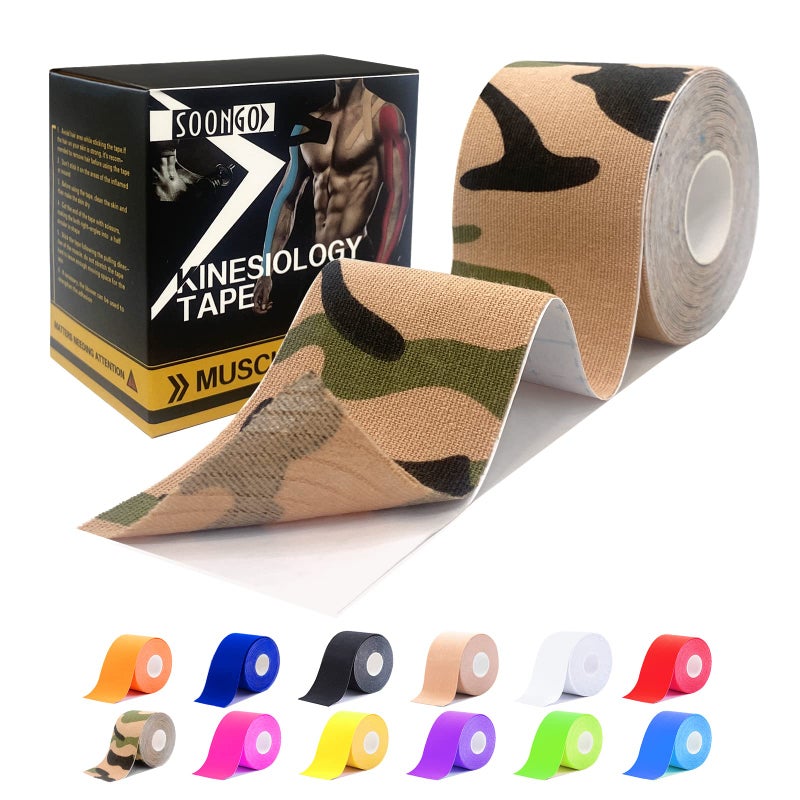 Sports Tape 1/2/5 Roll Relieve Muscle Soreness and Strain Shoulders Wrists Knees Ankles Elastic Waterproof Good Air Permeability Hypoallergenic 5cm*5m by SOONGO (Camo)